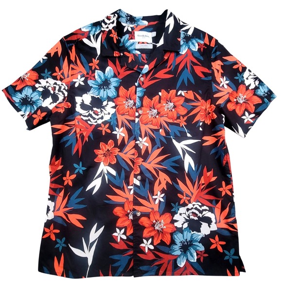 Tropical Floral Button Down Shirt Navy Blue Large Goodfellow & Co Mens Slim Fit - Picture 2 of 9